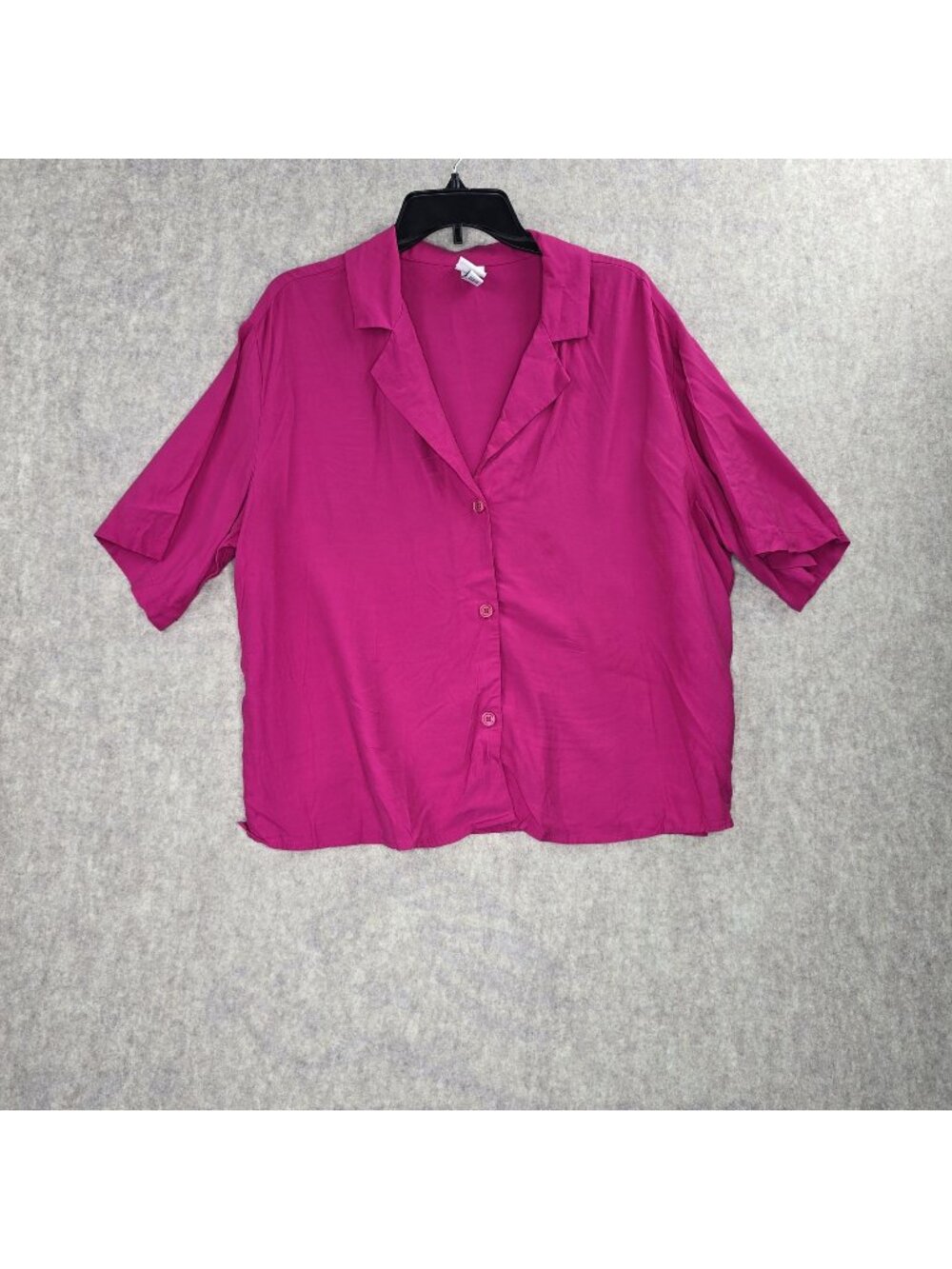 A New Day Womens Fuchsia Short Sleeve Button-Up Blouse XL Rayon
